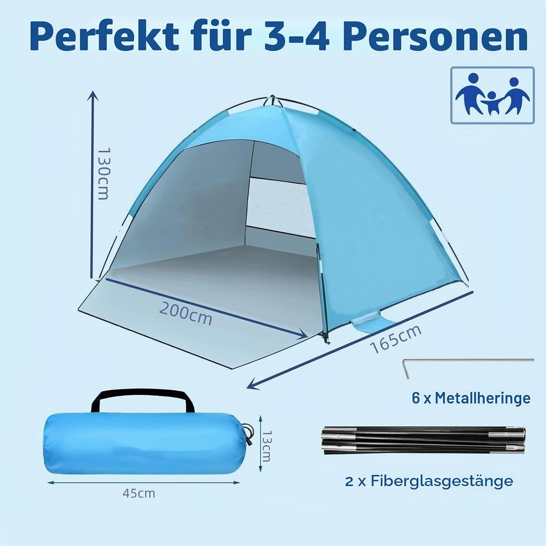 Strandmuschel UV Schutz, UPF 50+ Strandzelt Kleines für 2/3/4 Personen, Tragbarer Strand Zelt, Winds
