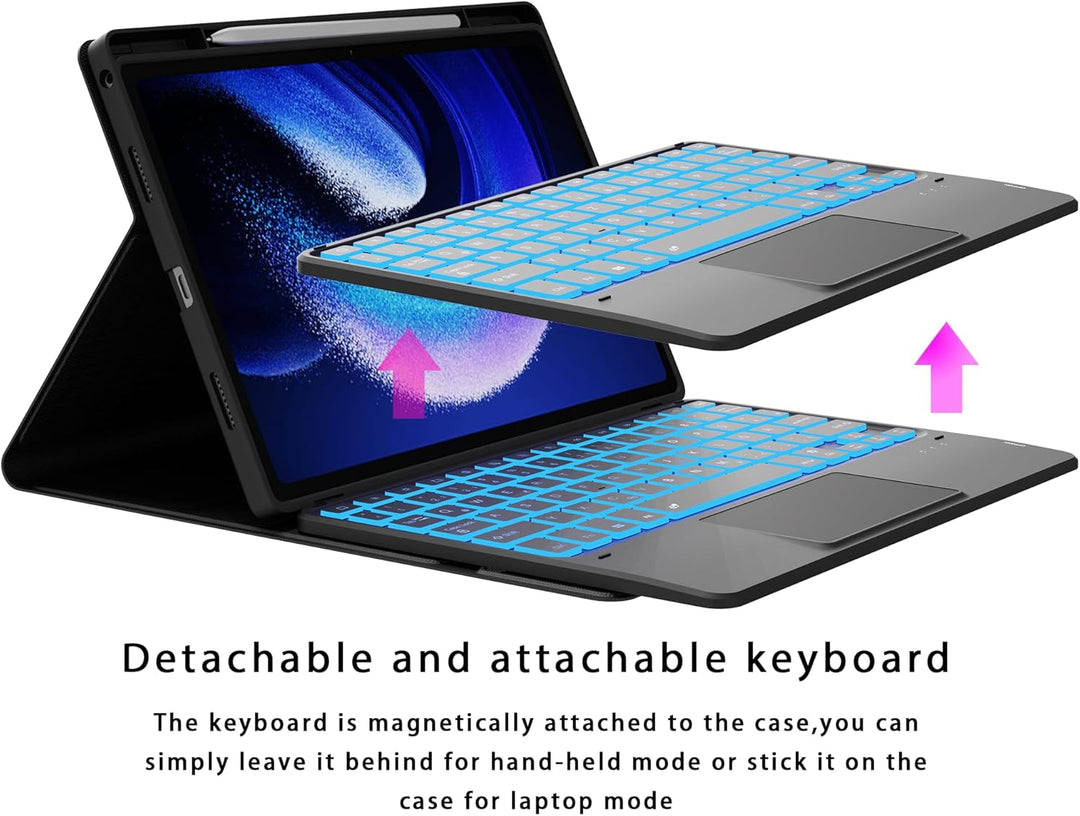 für Xiaomi Pad 6/Pad 6 Pro 11 Zoll Hülle mit Tastatur : 7-Farbiger Beleuchtung, Smart Touchpad, Abne