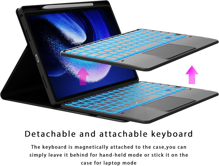 für Xiaomi Pad 6/Pad 6 Pro 11 Zoll Hülle mit Tastatur : 7-Farbiger Beleuchtung, Smart Touchpad, Abne