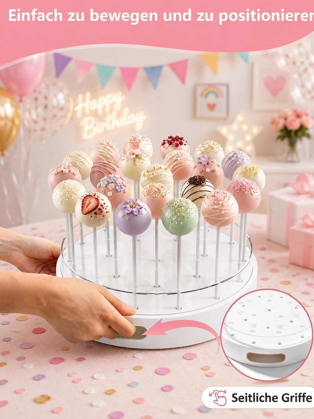 Leicht Cake Pop Ständer 2 Stück: Cakepopständer 22 Löcher Acryl mit Griffen | Lollipop Ständer zum D