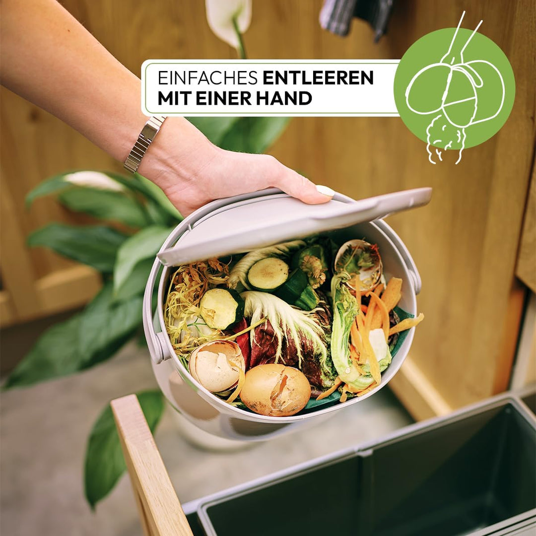Skaza Daily Biomülleimer Küche 3,3 Liter – mit Deckel und Henkel – Einhändiges Öffnen – Abfalleimer