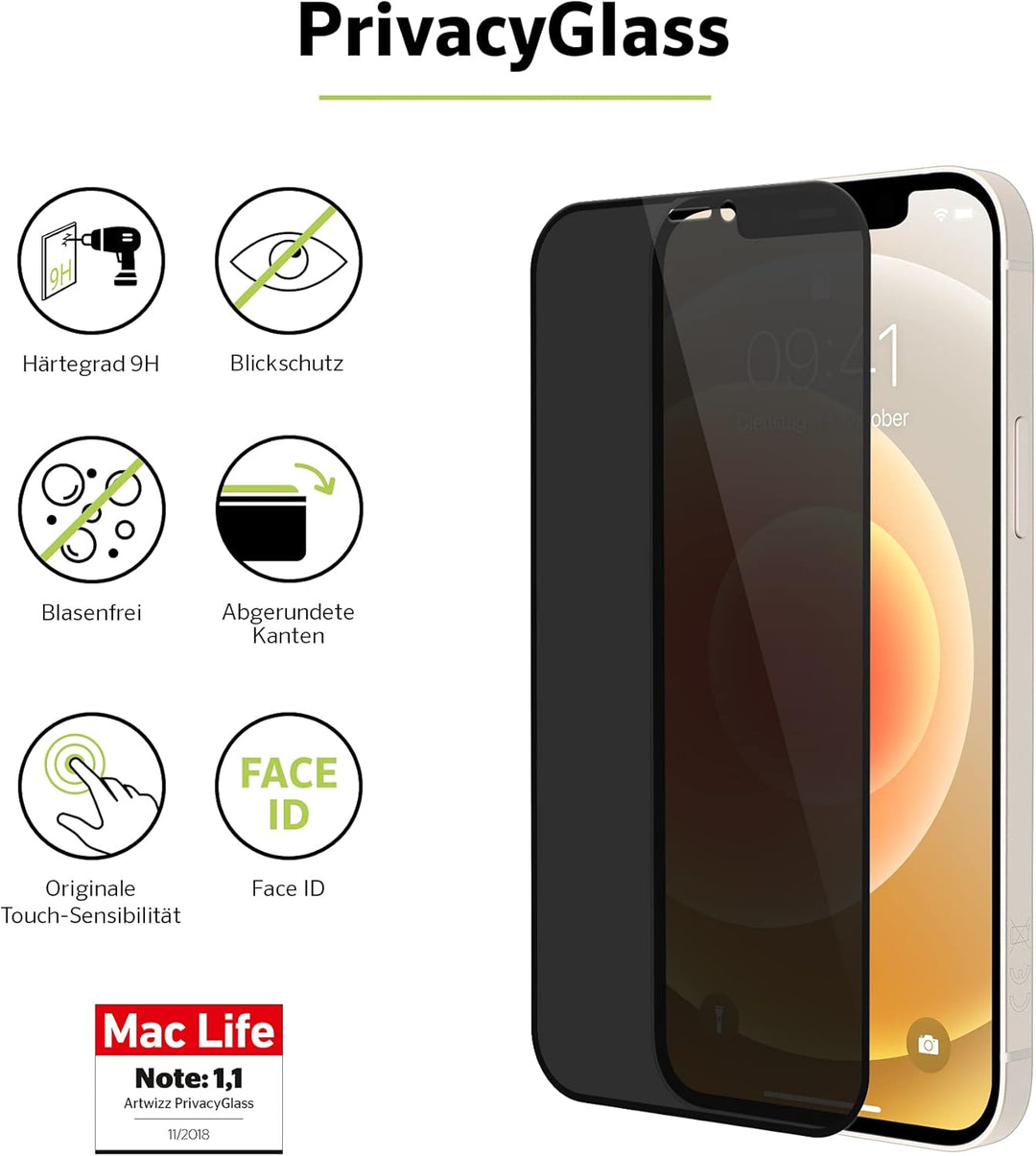 Artwizz PrivacyGlass Schutzglas kompatibel mit iPhone 12 Mini (5,4 Zoll) - Displayschutz mit Anti-Sp