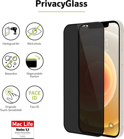 Artwizz PrivacyGlass Schutzglas kompatibel mit iPhone 12 Mini (5,4 Zoll) - Displayschutz mit Anti-Sp