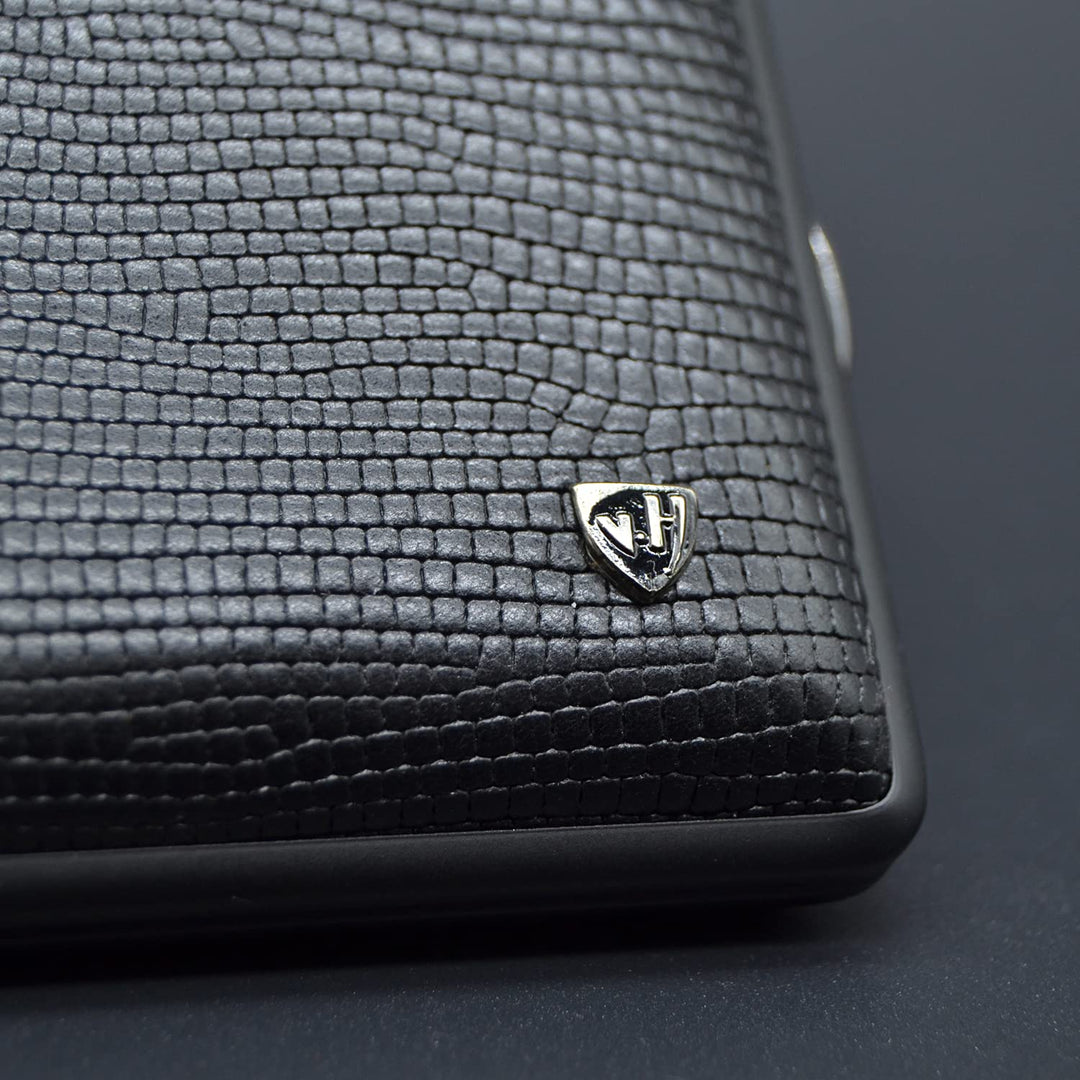 Zigarettenetui Echtleder, Handmade in Germany, Eidechse Schwarz, 85mm - Etui, Zigarettenbox