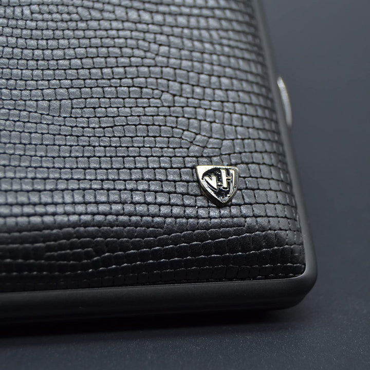 Zigarettenetui Echtleder, Handmade in Germany, Eidechse Schwarz, 85mm - Etui, Zigarettenbox