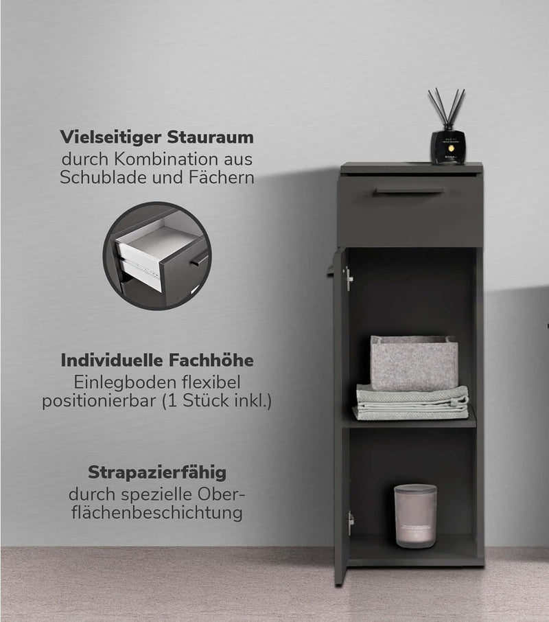 mokebo® Bad-Beistellschrank schmal Anthrazit, Schwarz &
