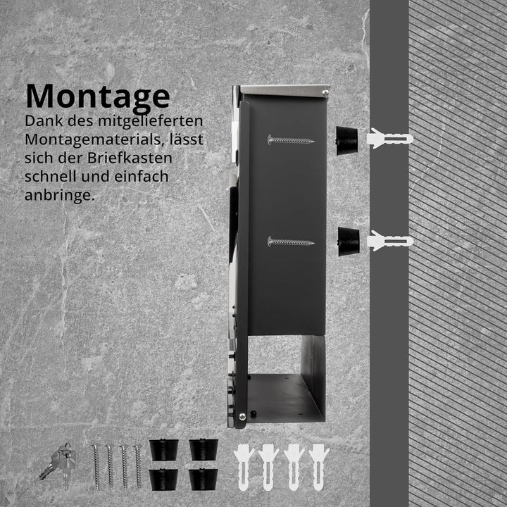 Grafner Premium Briefkasten personalisiert, Edelstahl mit Zeitungsfach und 2 Schlüssel, moderner Pos