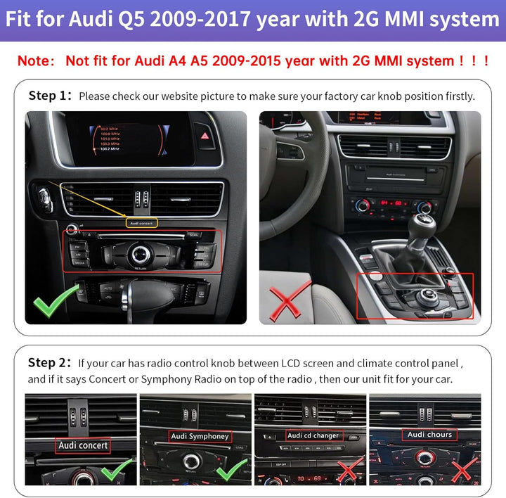 Road Top 12,3 Zoll Autoradio Drahtlos CarPlay Touchscreen für Audi Q5 2009-2017 Jahr mit 2GMMI, Auto