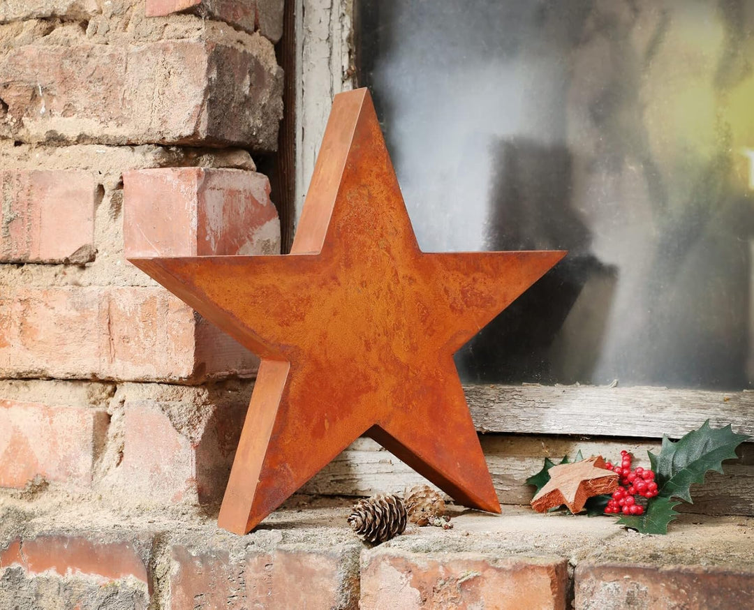 Dekoleidenschaft Dekofigur Stern aus Metall in Rost-Optik, Ø 29 cm, Adventsdeko frostfest, Weihnacht