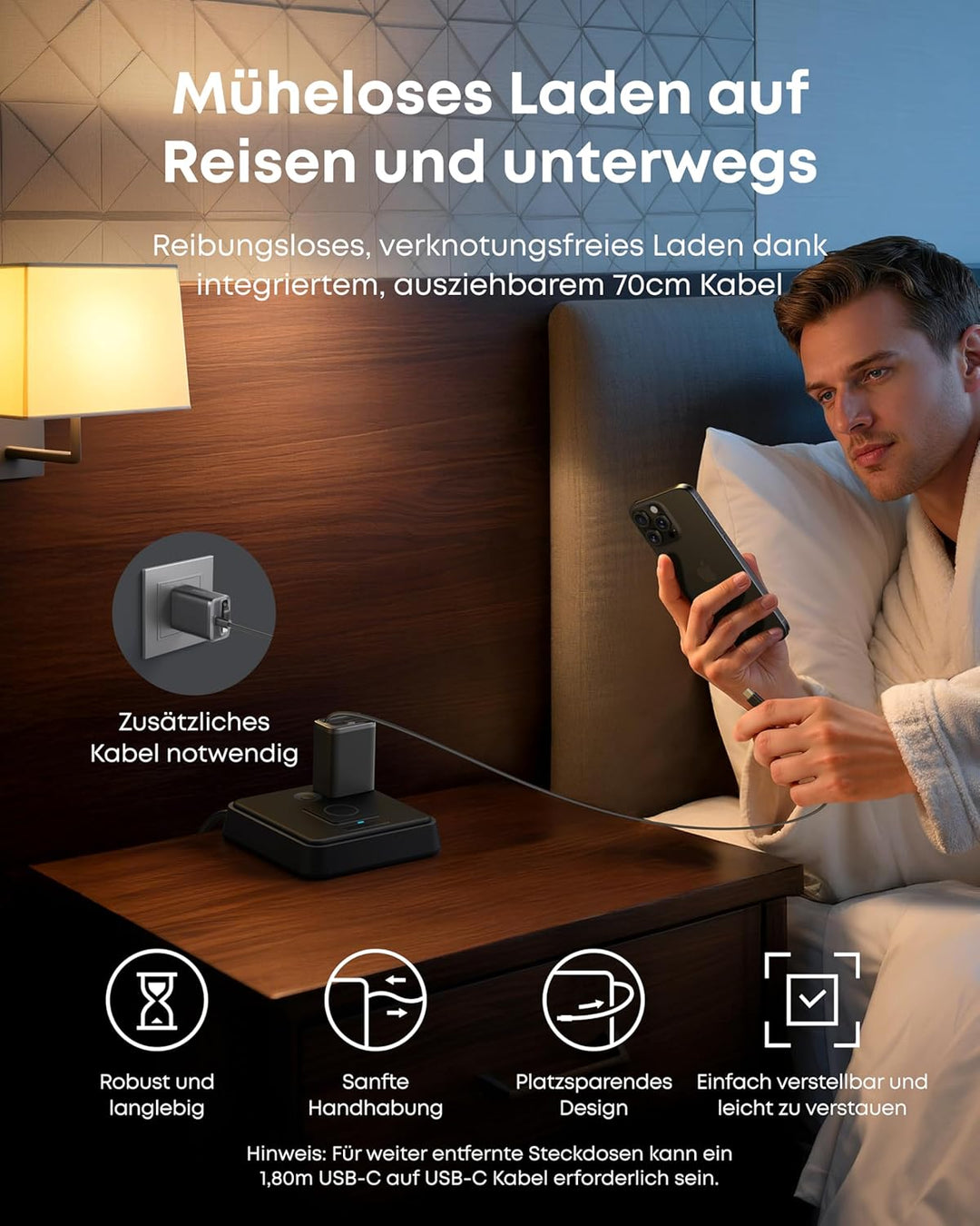 Anker Nano 35W USB C Ladegerät, kompaktes 2 Anschlüsse, InstaCord Kabel | 2-Port Netzteil mit integr