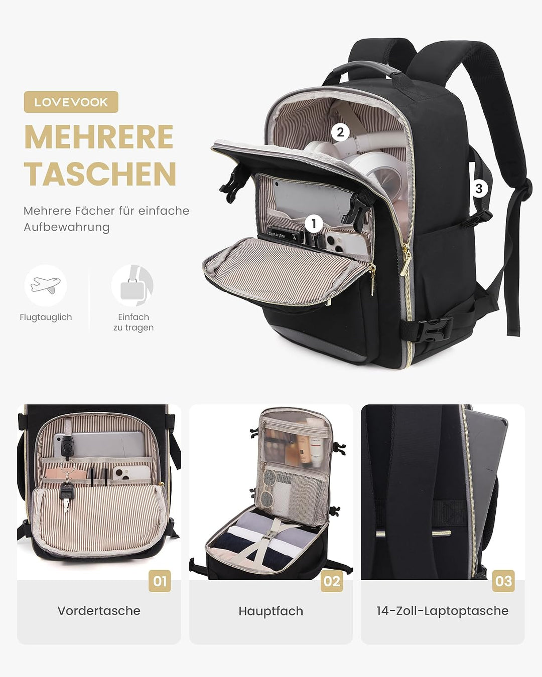 LOVEVOOK Ryanair Handgepäck 40x30x20, Klein Handgepäck Rucksack Tasche Reiserucksack Flugzeug, Carry