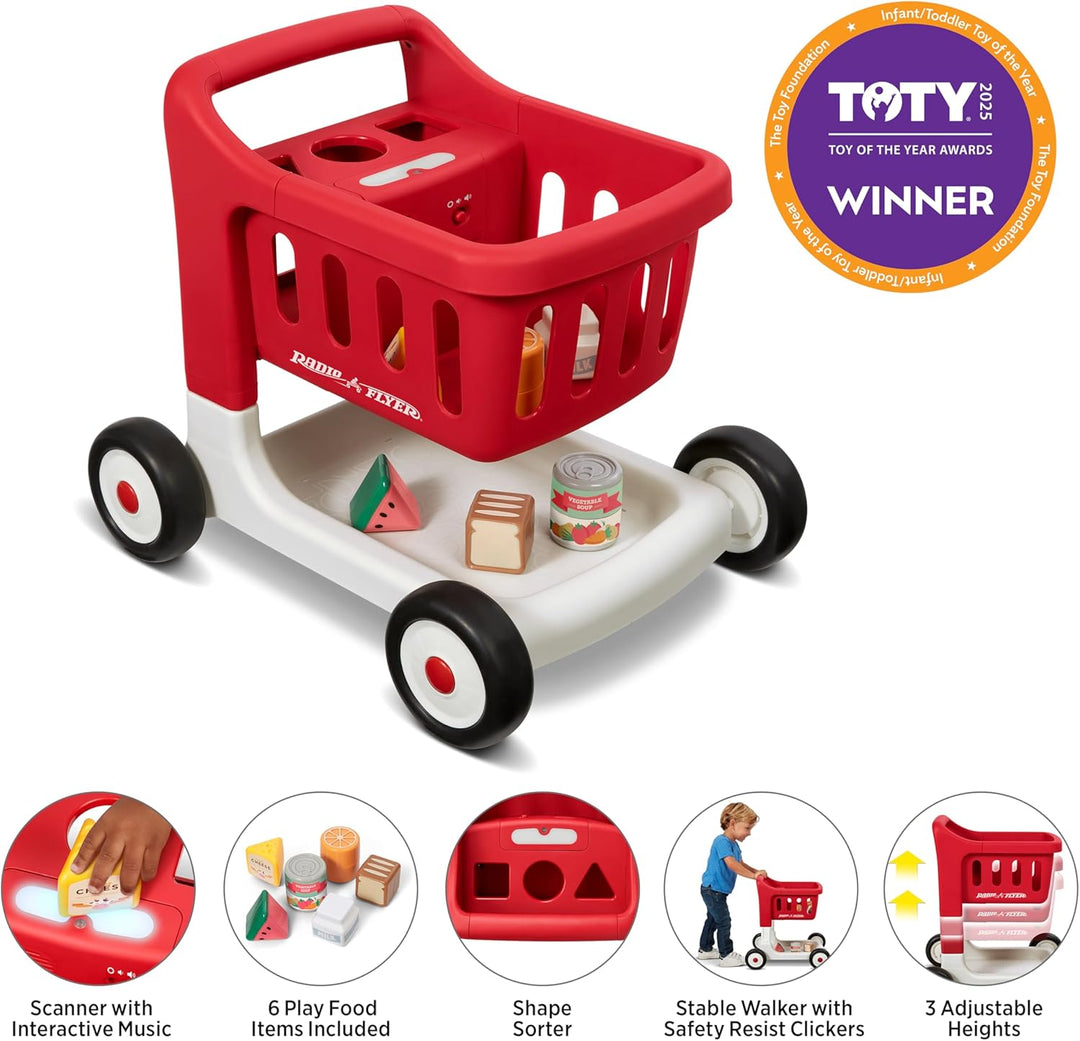 Radio Flyer Scan & Sort Einkaufswagen mit Lichtern und Geräuschen, Rutschspielzeug, Roter Spielzeug-
