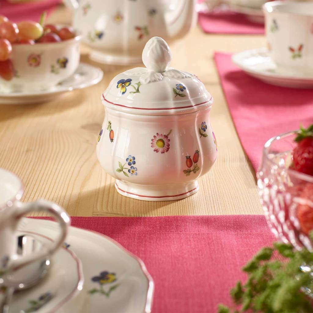 Villeroy und Boch Petite Fleur Zuckerdose, 200 ml, Höhe: 6,5 cm, Premium Porzellan, Bunt