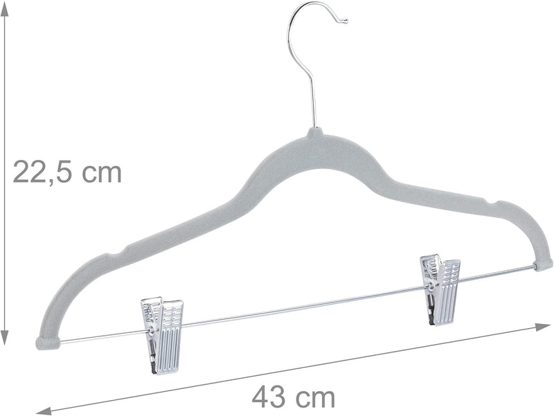 Relaxdays 72 x Samtbügel mit Clips, 360° drehbarer Haken, Hosenbügel, rutschfeste Hemdenbügel, 43 cm