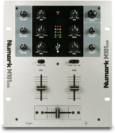 Numark M101USB - 2-Kanal DJ-Mixer, Rack-montierbar mit 2-Band EQ, integriertem Audio Interface, Mikr