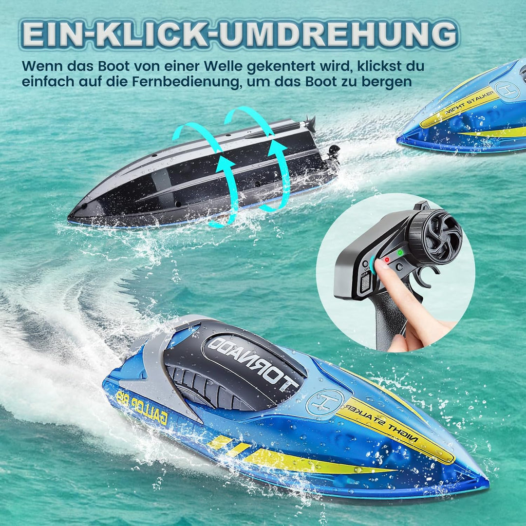 JONRRYIN Ferngesteuertes Boot, RC Boot mit LED-Licht für Pools und Seen, 2,4 GHz Ferngesteuerte Boot