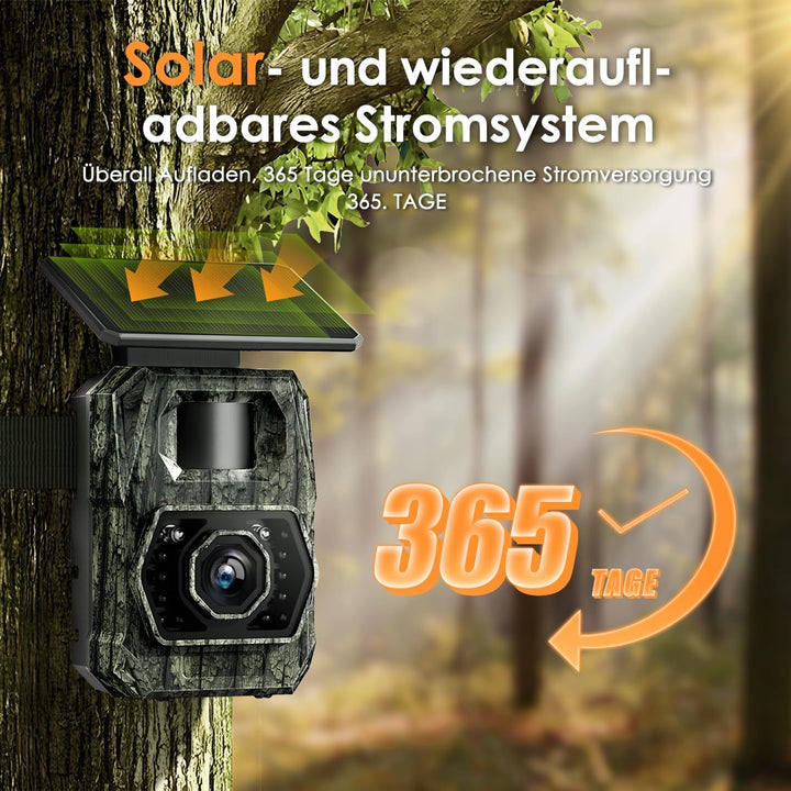 Wildkamera WLAN mit Handyübertragung App, Wildkamera Solar mit Akku 5200mAh Wildtierkamera mit Beweg