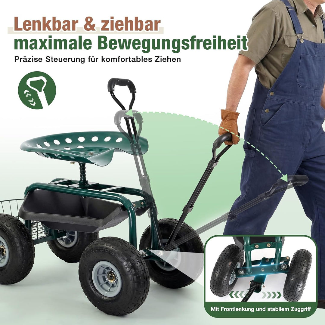 Sekey Gartenrollsitz mit Griff & Ø 25,5cm Reifen - Fahrbarer Rollsitz für Gartenarbeit bis 180kg - 3