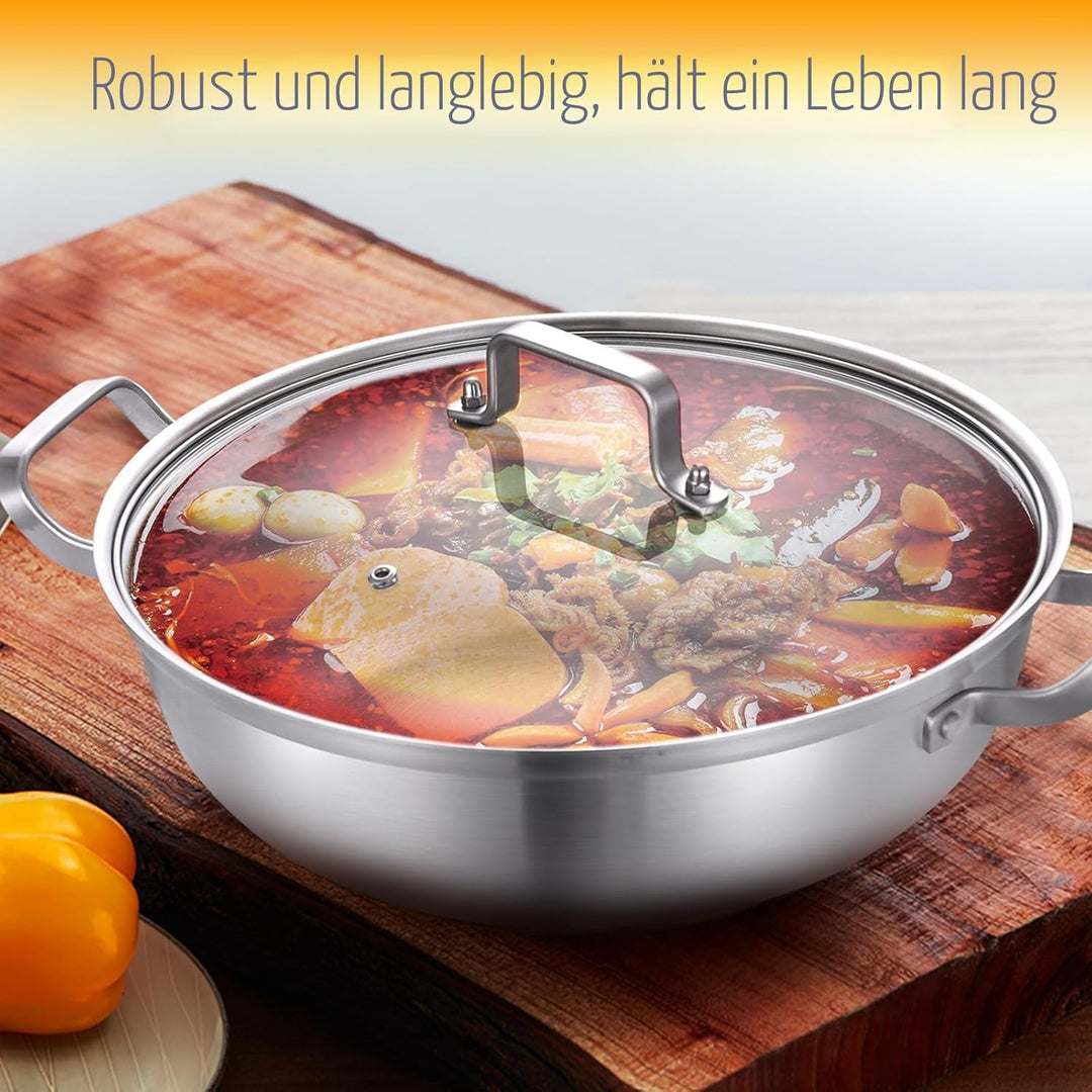Edelstahltopf 35 cm,6.5L,Grosse Edelstahlkochgeschirr – Stark Robuste Suppe Topf,Dreischicht-Boden &