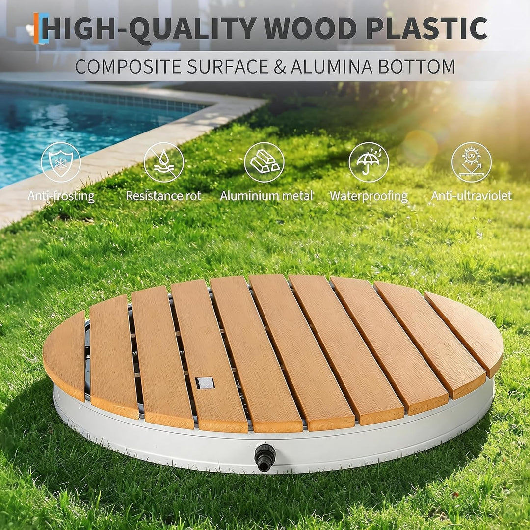 Gartendusche mit Standfuss, 70 cm Durchmesser, wasserfeste WPC/Alu-Konstruktion, Fussbedienung, Meta