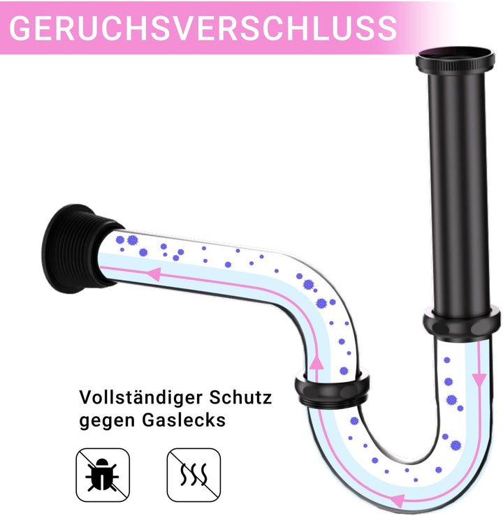 DETBOM Universal Siphon für Waschbecken (Lang Tauchrohr),Abflussrohr Genormten 11/4" Edelstahl rostf