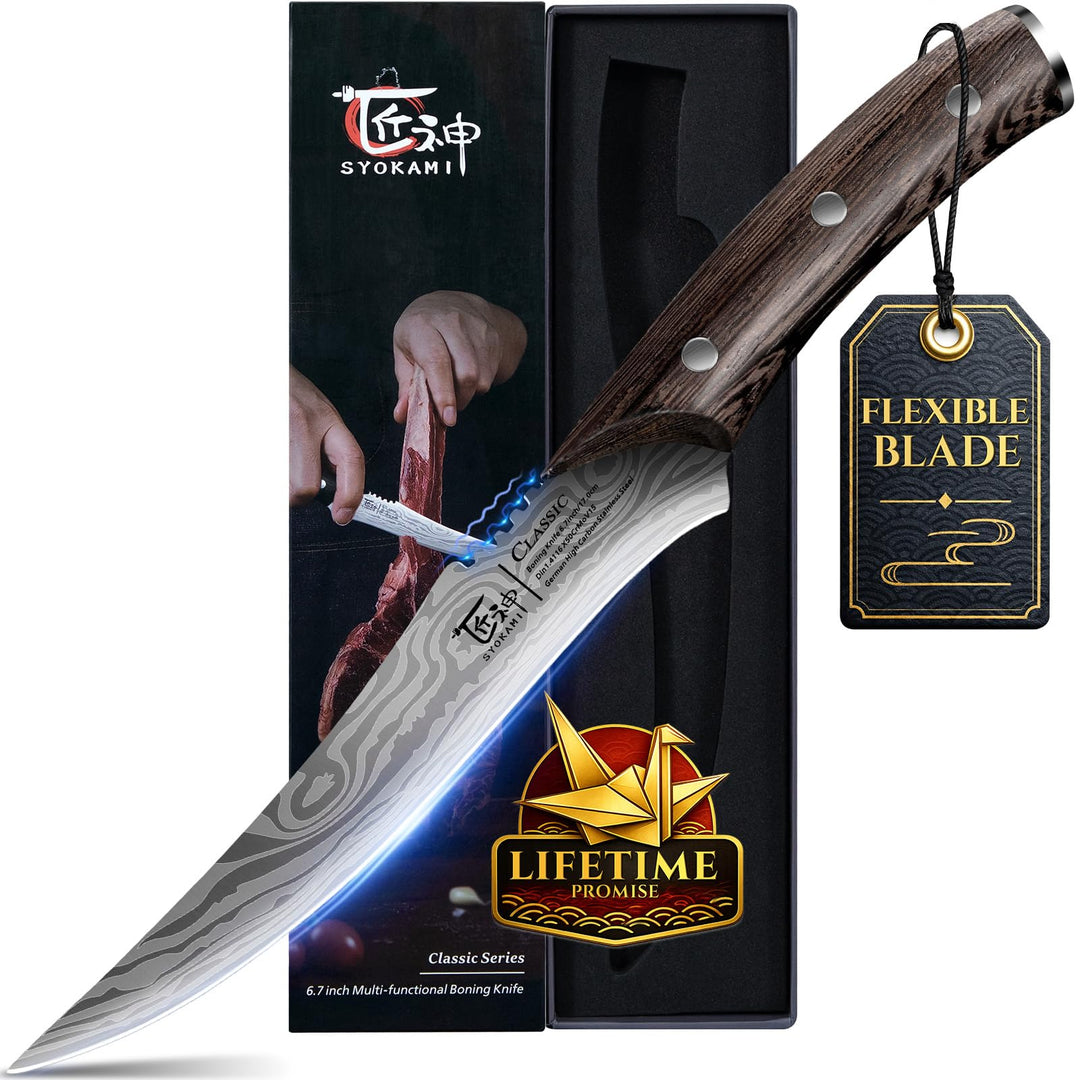 SYOKAMI Boning Knife for Meat Cutting, 6.7 Inch Japanese Style Fillet Knife with Wood Handle, High C