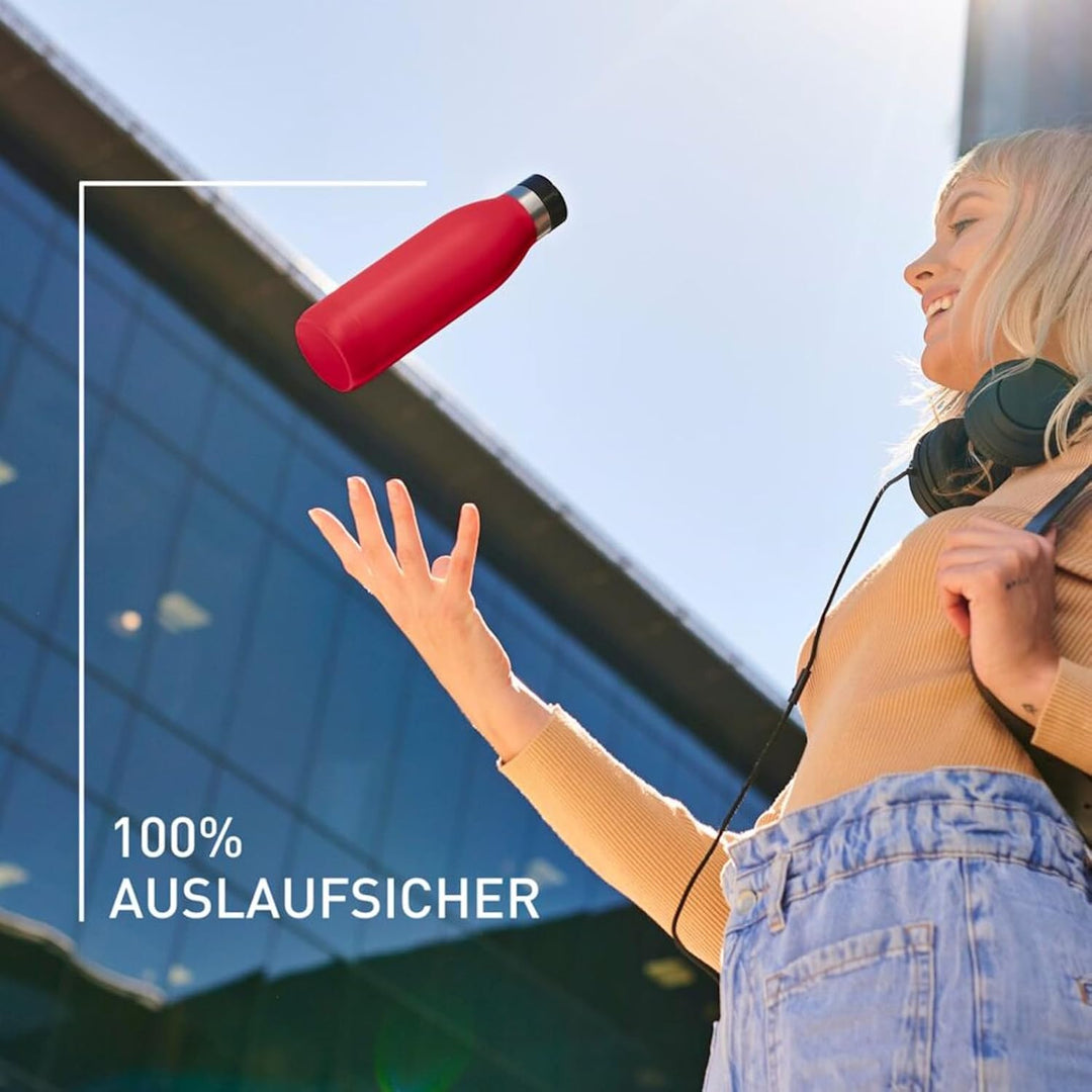 Emsa Bludrop Isolier-Trinkflasche, wiederverwendbar, Edelstahl, nachhaltig, Pulverbeschichtung, 360°