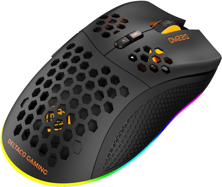 DELTACO GAMING DM220 Gaming-Maus drahtlose optische schwarz 7 Tasten 4800 DPI beleuchtet, wiederaufl