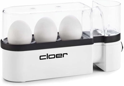 Cloer 6021 Eierkocher, bis zu 3 Eier, herausnehmbarer Eierträger, Servierfunktion, 300 Watt, Kunstst
