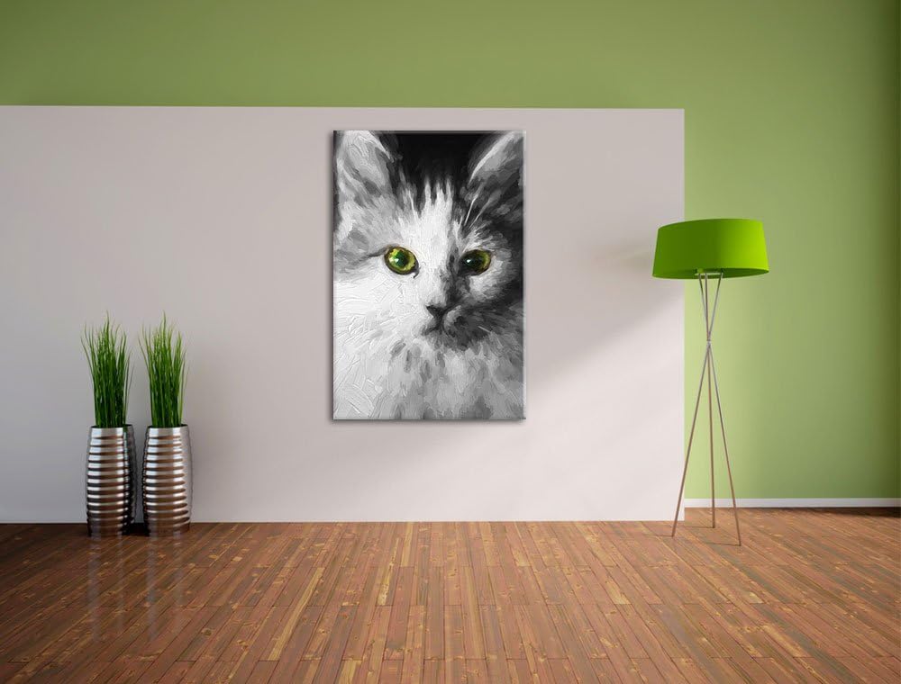 anmutige Katze schwarz/weiss Deluxe Format: 100x70 cm auf Leinwand, XXL riesige Bilder fertig gerahm