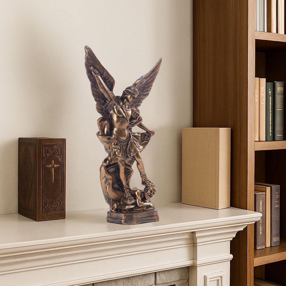 QIANLING 31,8 cm San Miguel Erzengel Statue, St. Michael Statue aus bronzeiertem Harz, St. Michael d