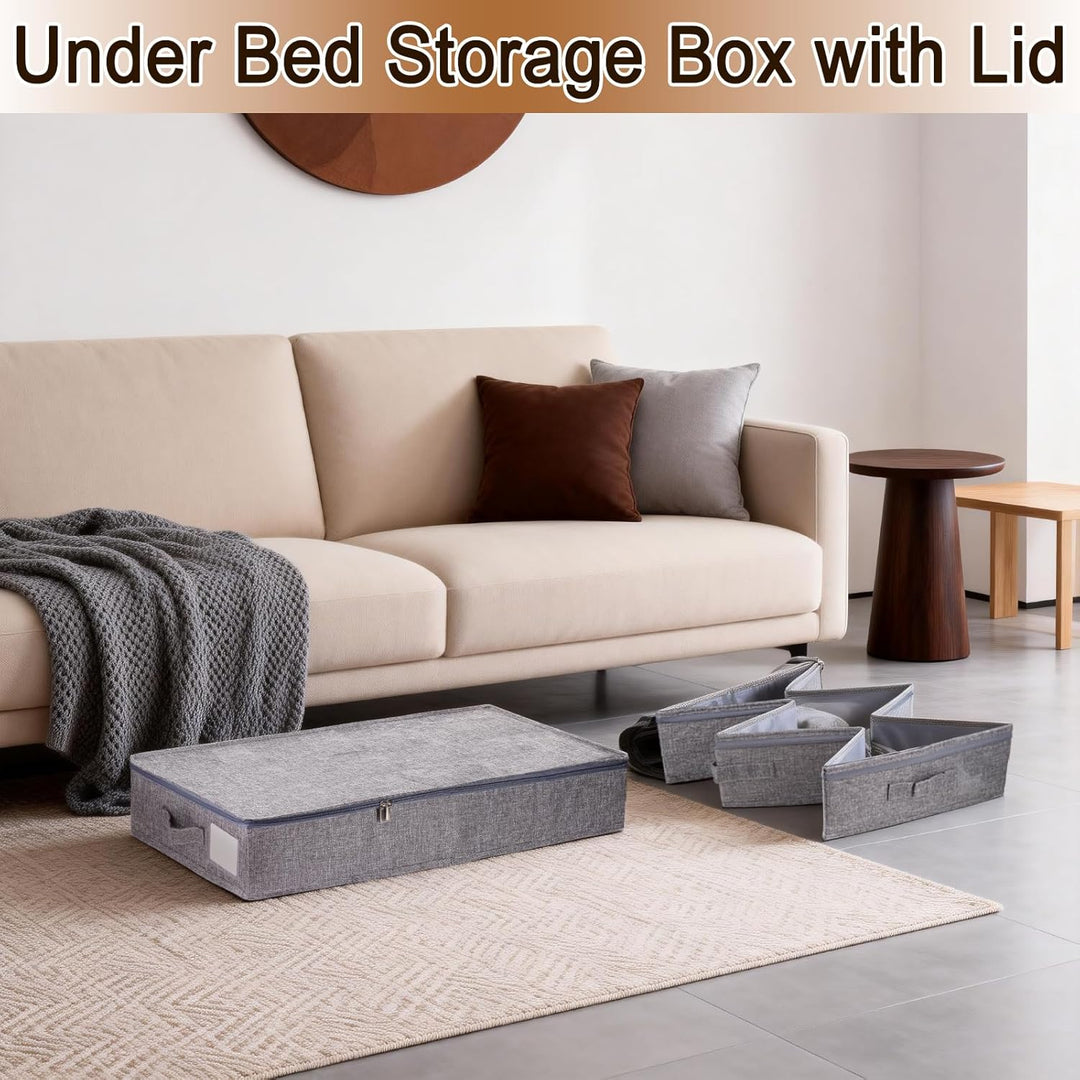 2stk Unterbett Aufbewahrungsbox mit Deckel, Unterbettkommode 12cm Hoch, Unterbett Aufbewahrung mit S