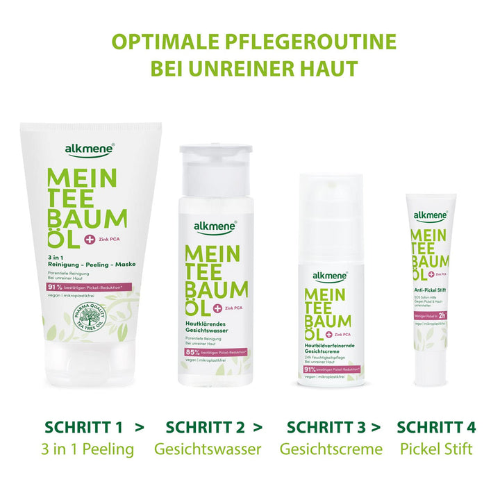 alkmene Mein Teebaumöl 3in1 Reinigung Peeling Maske 3x 150 ml Pickel Reduktion 91% bestätigt - natur