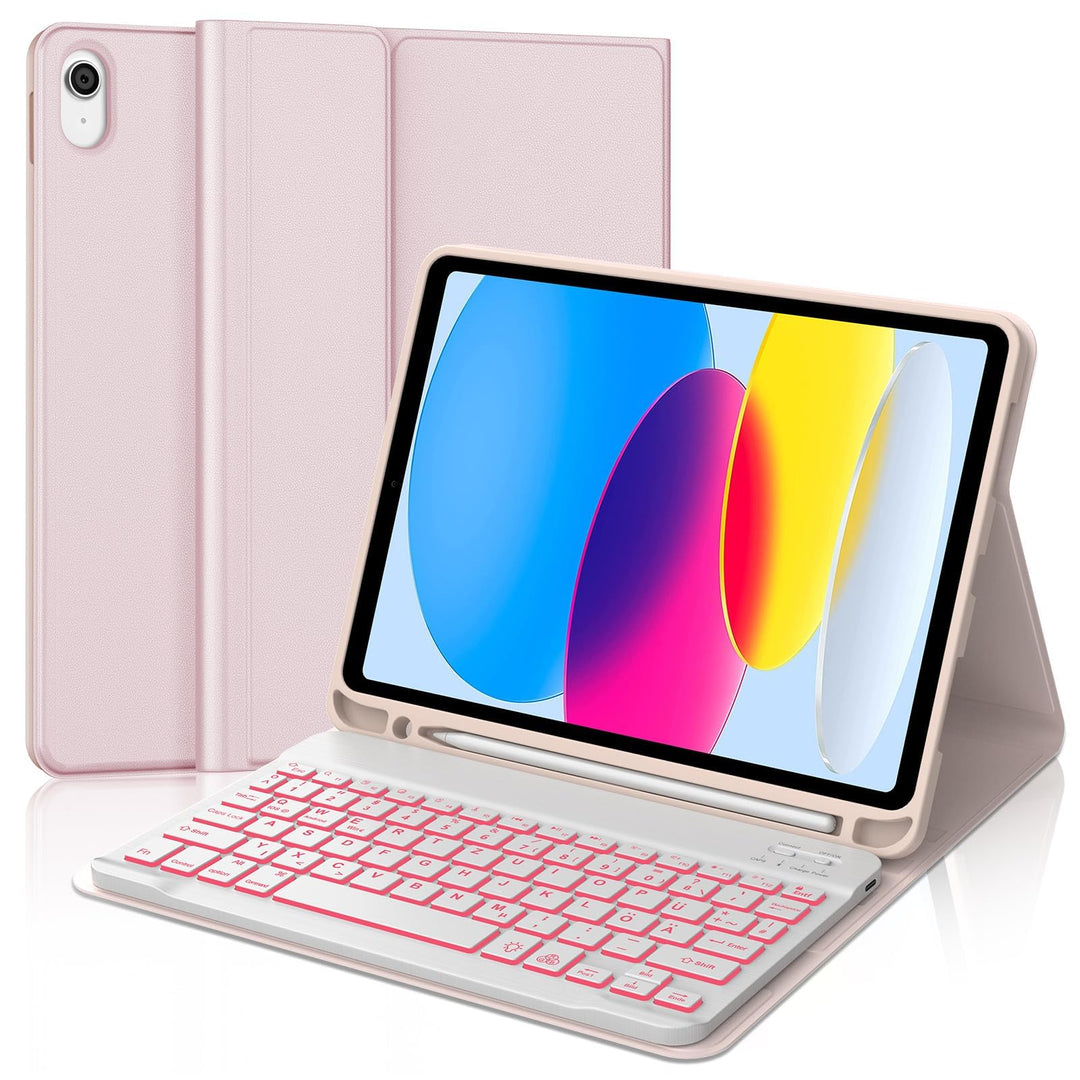 JADEMALL Für iPad A16 11./10. Gen Tastaturhülle mit Beleuchtung QWERTZ | Für iPad A16 Hülle mit Tast