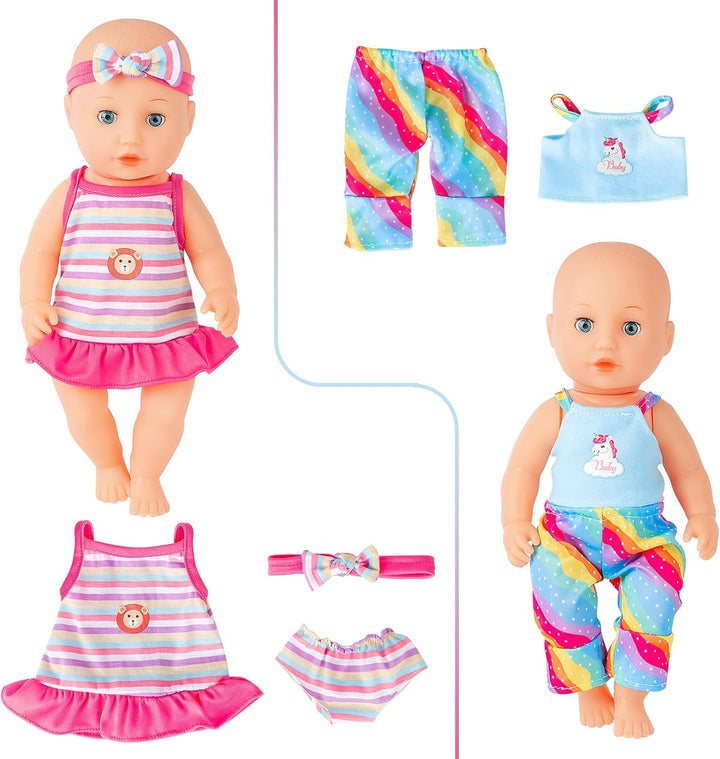 deAO Kleidung Outfits für Baby Puppen 36 cm 14inch, 7 Stück Puppenkleidung mit Set aus Kleid Hose Ba