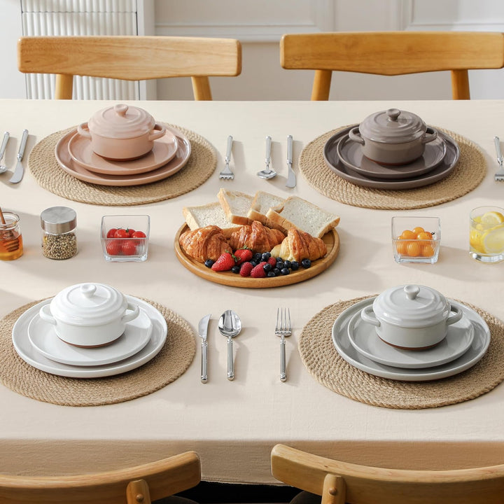 MALACASA Mini Cocotte Set 440 ml, 4 Stück Auflaufform Klein aus Steingut mit Deckel und Griffen, für