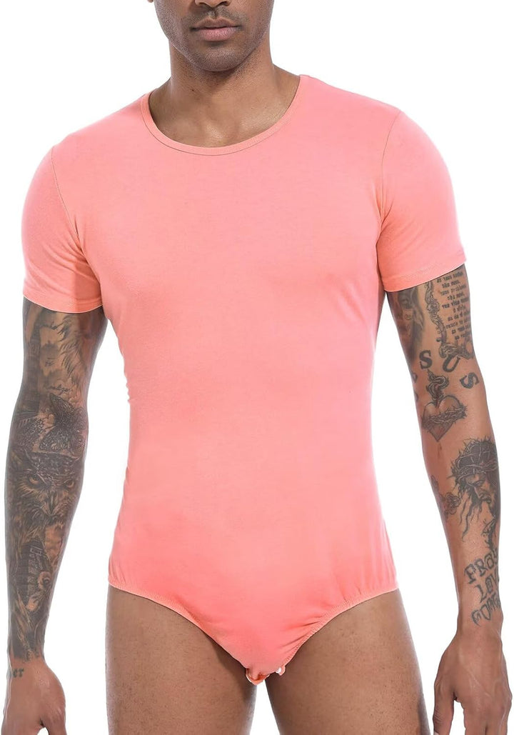 Landofgenie Männer Kurzarm Strampler Pyjama Bodysuit One Piece Strampler Rosa XL, Rosa XL