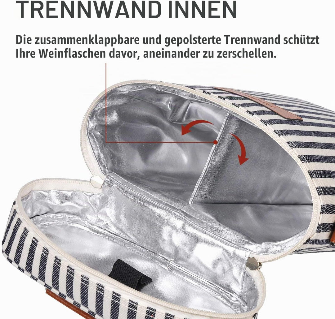 Kato Tirrinia 2 Flaschen-Eisbeutel, isolierter Weinbeutel, tragbarer Wein-Eisbeutel mit Gurt für Pic