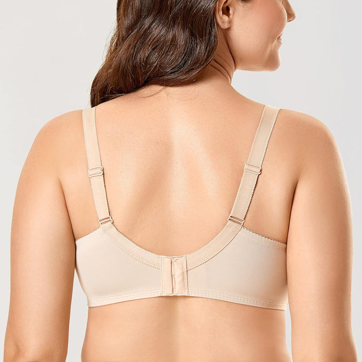 DELIMIRA Damen Minimizer BH Ohne Einlagen Mit Spitze Mit Bügel Grosse Grössen, 75H Beiger Hibiskus