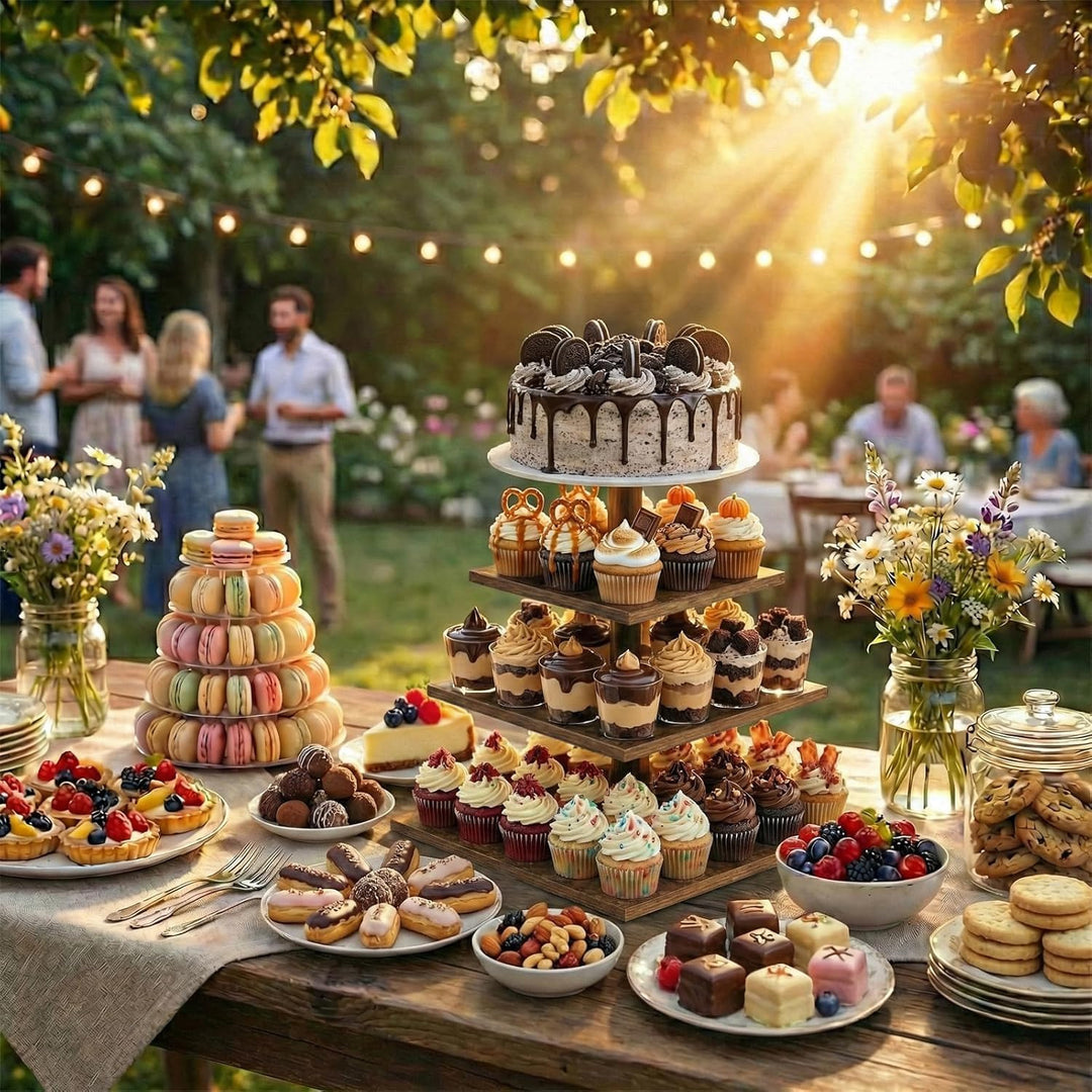 Tortenständer 4 Etagen Tortenplatte 360° Drehbar Kuchen und Cupcake Ständer, Quadratisch Cupcake-Hal