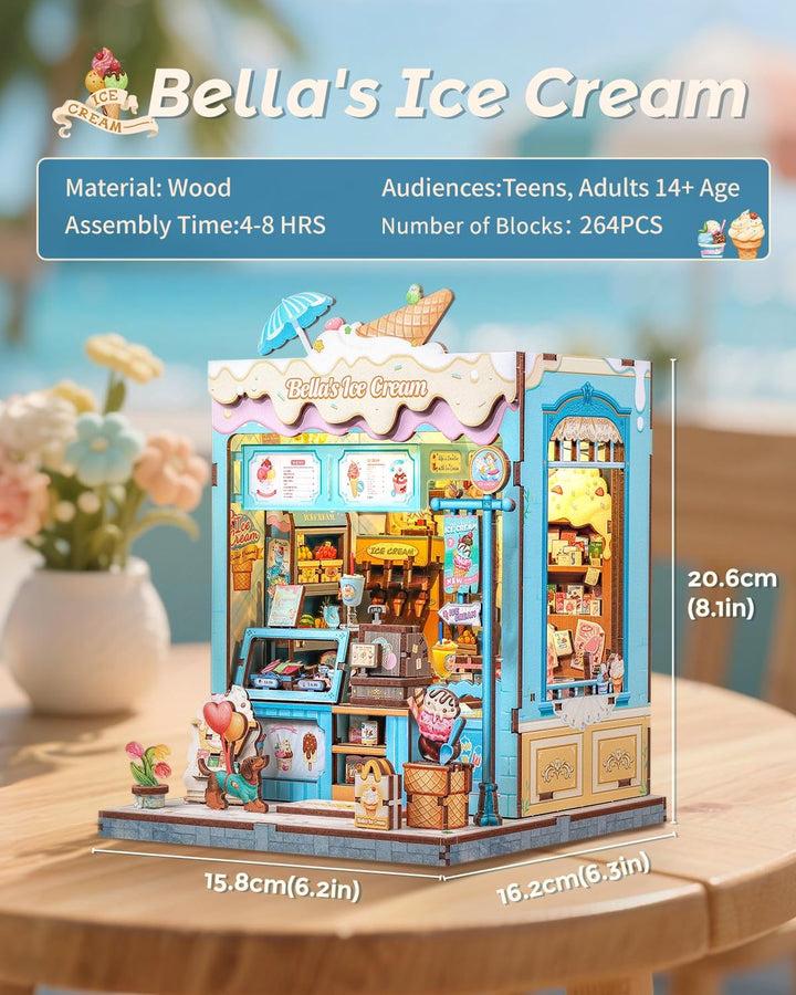 CUTEBEE Sommerliche Süsse 3D-Puzzle Book Nook - Eisgeschäft-Thema Puppenhaus-Set, traumhaft bunt, zu