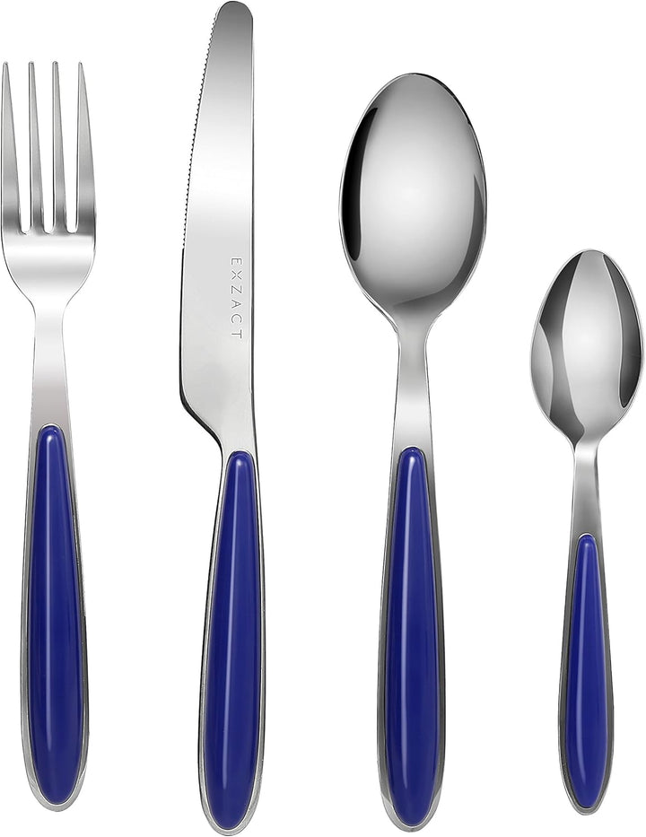EXZACT Rostfrei Stahl Besteck Set einem Plastikhalter 24 PCS - Farbige Griffe - 6 Gabeln, 6 Messer,