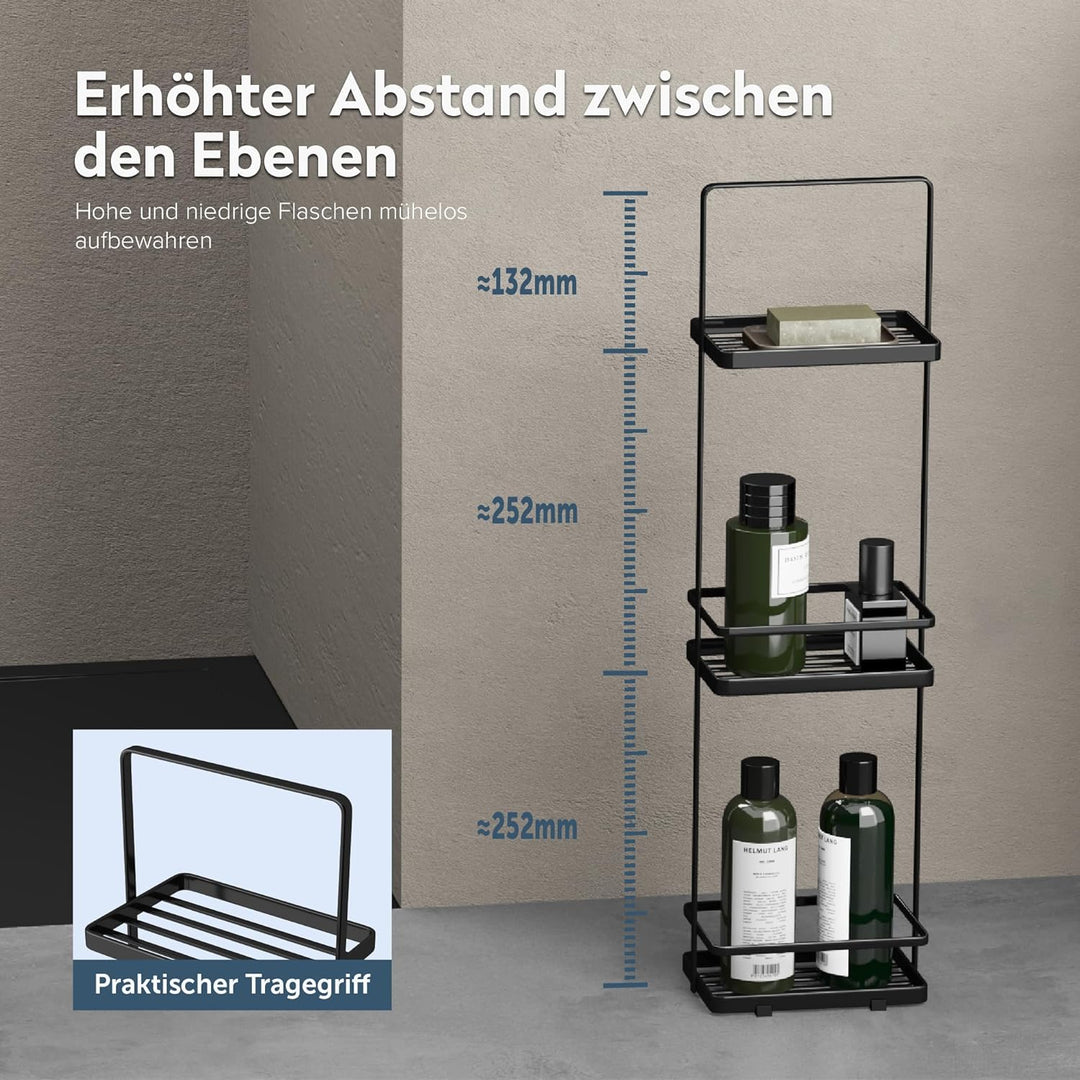 doporro Duschablage ohne Bohren, 3 Ebenen Badregal Stehend, Duschregal Schmales aus Metall, Modernes