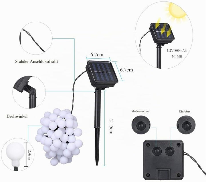 Tomshine Solar Lichterkette Aussen 50Leds, 6,9 Meter Solar Lichterkette Aussen mit 50 LED Kugel, 8 L