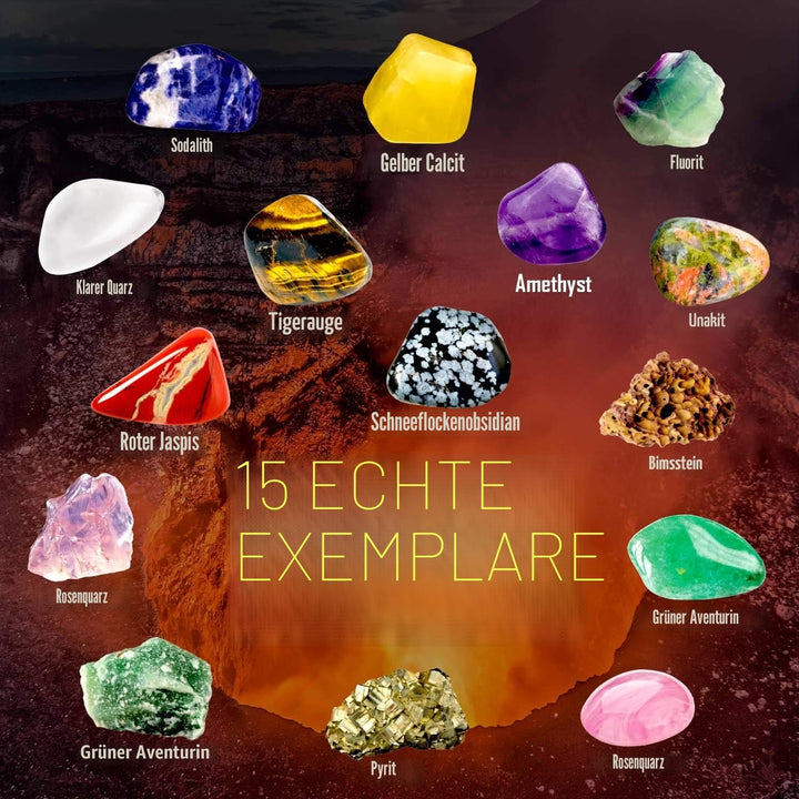 Edelsteinsammlung für Kinder - Mit 15 Gross Edelsteine und Aufbewahrungsbox mit Deckel - Mineralien