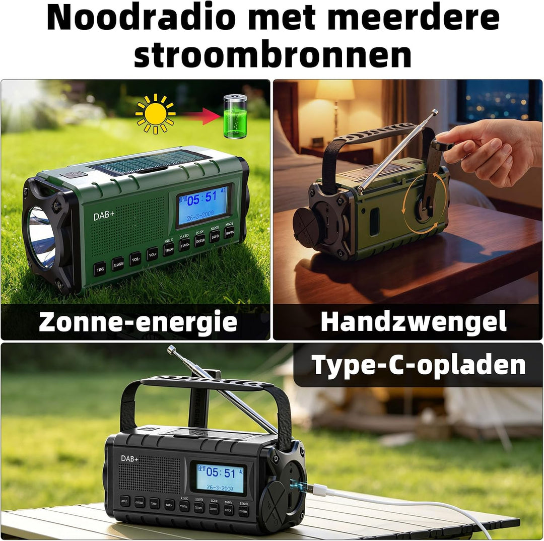 SOLARBABY DAB+/UKW Kurbelradio, Solar Notfallradio mit 20000mAh Akku, Tragbare Digital Radio mit LED