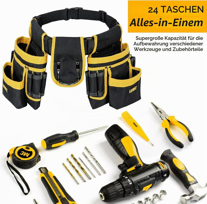 Werkzeuggürtel Herren,Handwerker Gürtel mit 27 Taschen,Magnetische Werkzeugtasche für Männer,Abnehmb