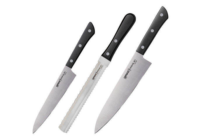 Samura HARAKIRI Profi Messer Geschenk Set ultra-scharf, aus japanisch AUS 8 Edelstahl, 3 Teile, Gemü