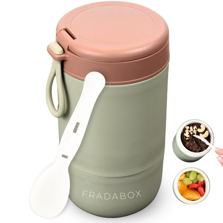 FRADABOX - Lunchpot „Delici“, Müslibecher to go, 2 Etagen Joghurtbecher mit Löffel, Auslaufsicher fü
