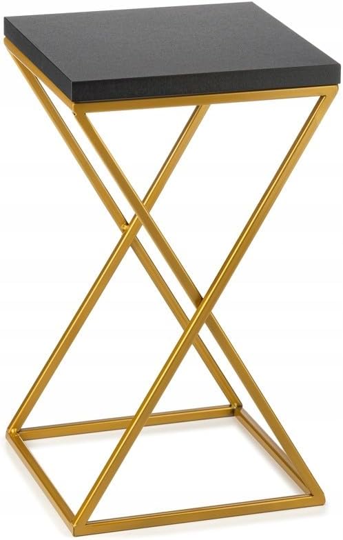 Pflanzenständer Metall 40 cm Hoch - Stabiler und Fester Blumenhocker mit Schwarz MDF-Platte auf Gold